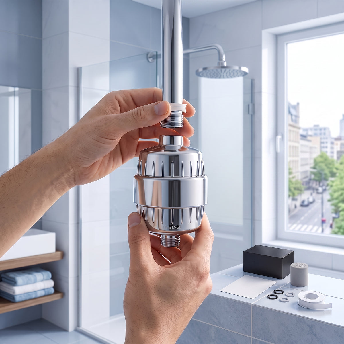 15-Stage Filtered Shower Head — Reduces Chlorine & Sediment