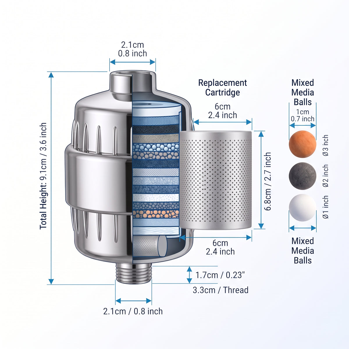 15-Stage Filtered Shower Head — Reduces Chlorine & Sediment